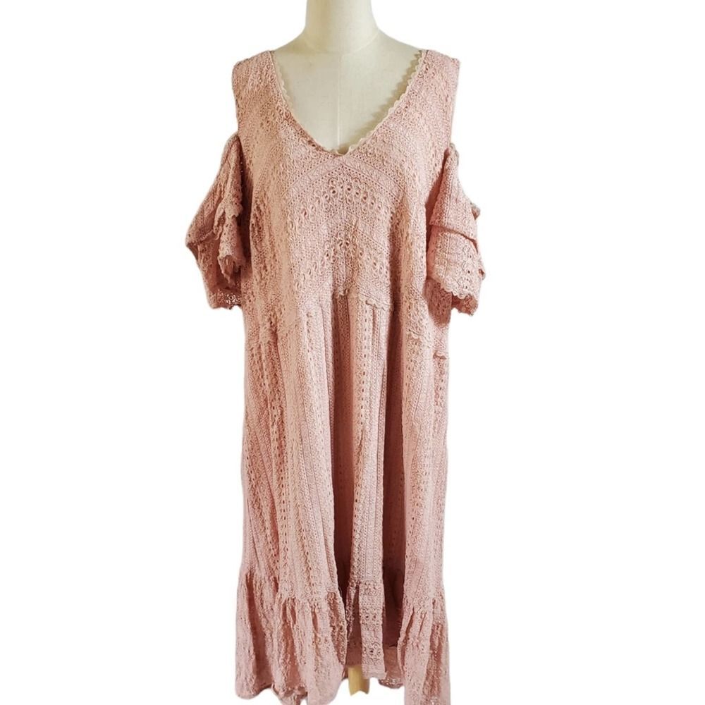 Roaman's Blush Pink Crochet Maxi Dress